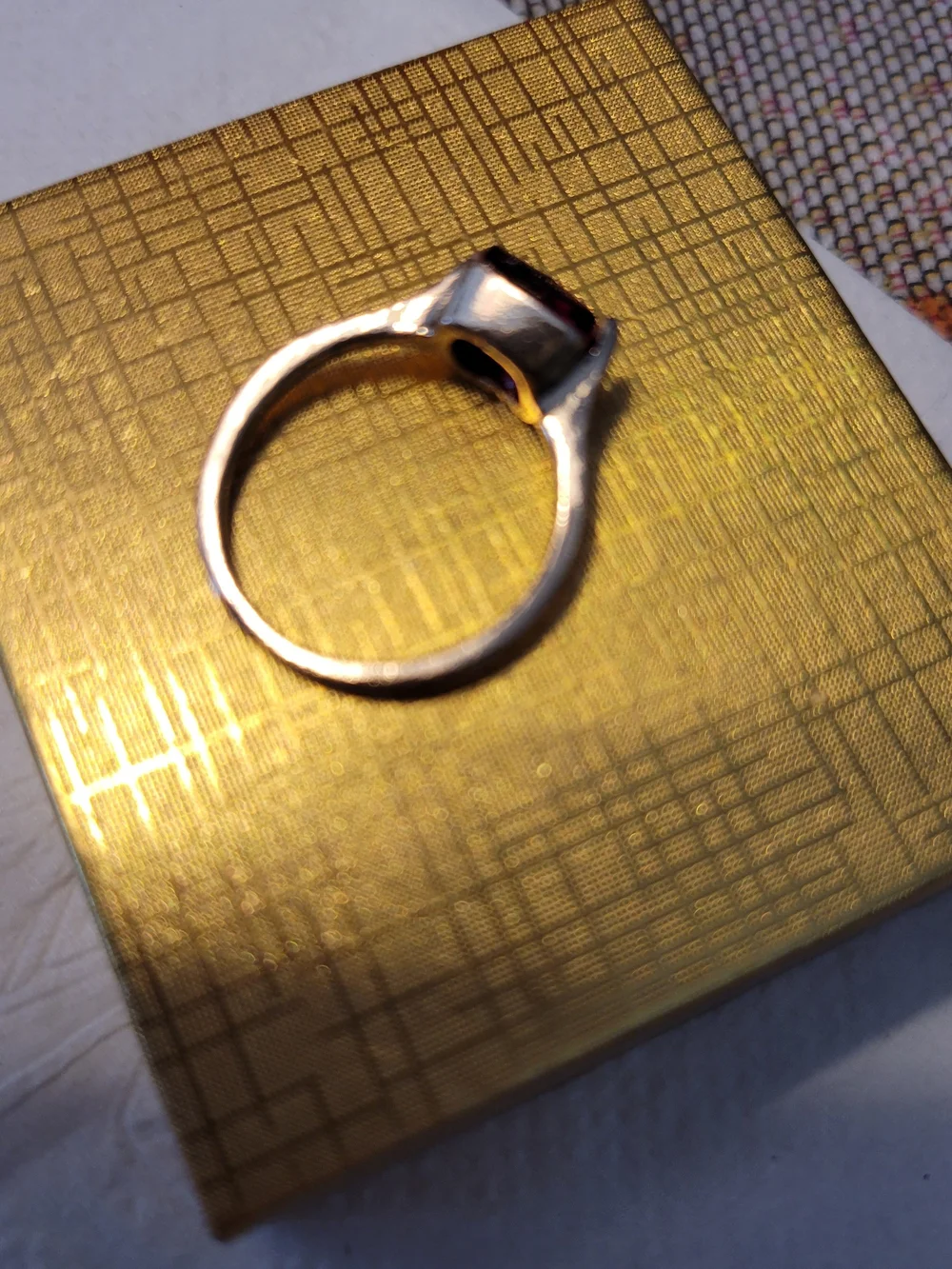 Goldtone  Ring with Red Square Gemstone